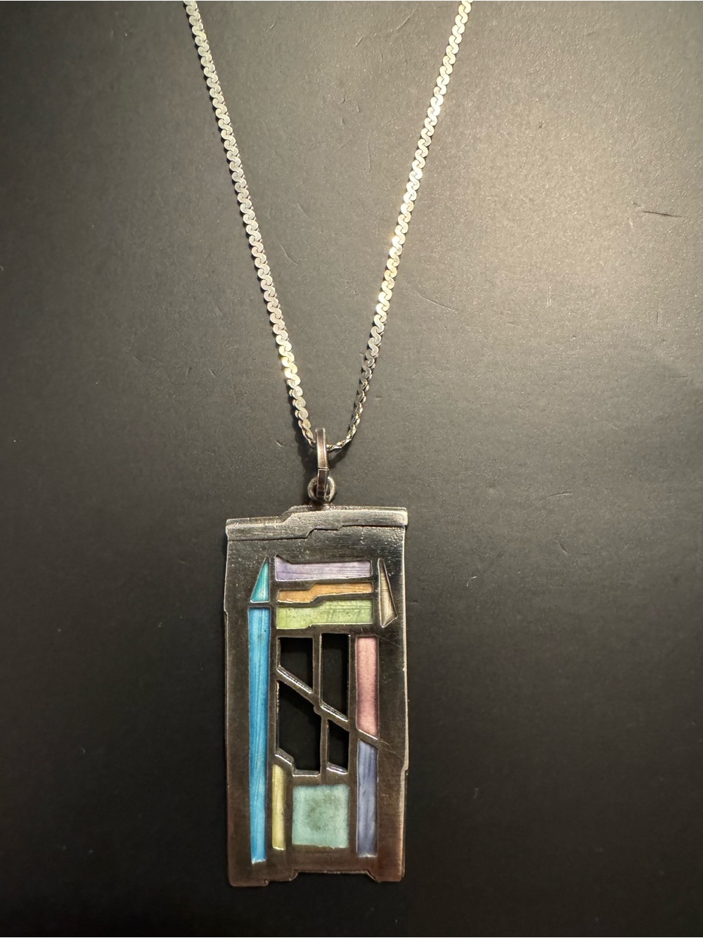 Carly Wright Sterling Silver Enamel Modernist Pendant Necklace - 18”